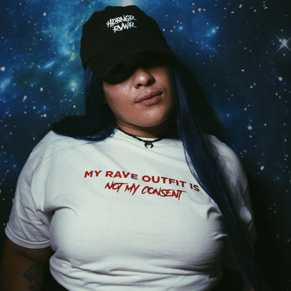 Editorial shot HDBNGR RVWR HAT and MY Rave Outfit is Not My Consent