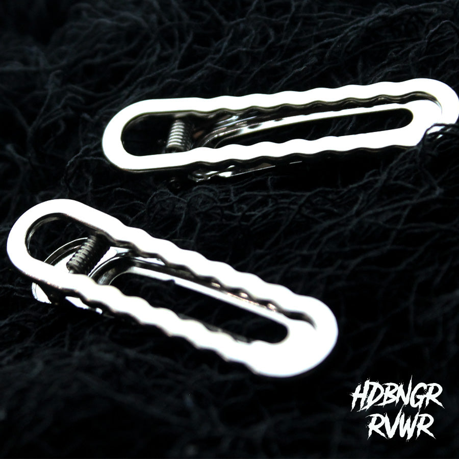 Two silver wavy-edge hair clips styled on dark background, Abyss Waves V1 2PC Set by HDBNGR RVWR.