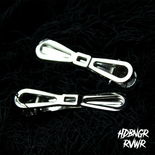 Two silver bow tie-shaped hair clips on dark textured background — Bow Tie Emo V1 2PC Set by HDBNGR RVWR.