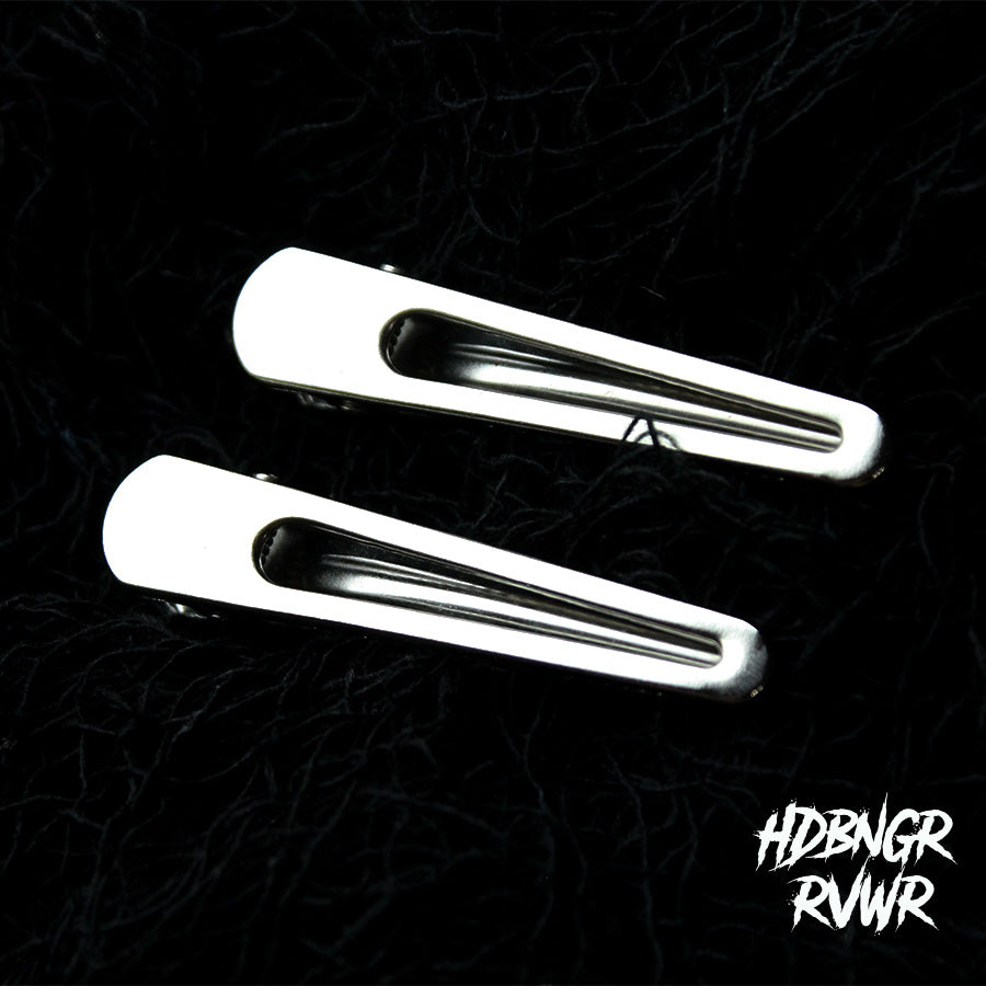 Two rounded open-oval silver hair clips laid on dark background — Y2K The Original 2PC Set by HDBNGR RVWR.
