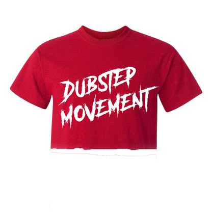 Red crop top with 'DUBSTEP MOVEMENT' text in white on the front.
